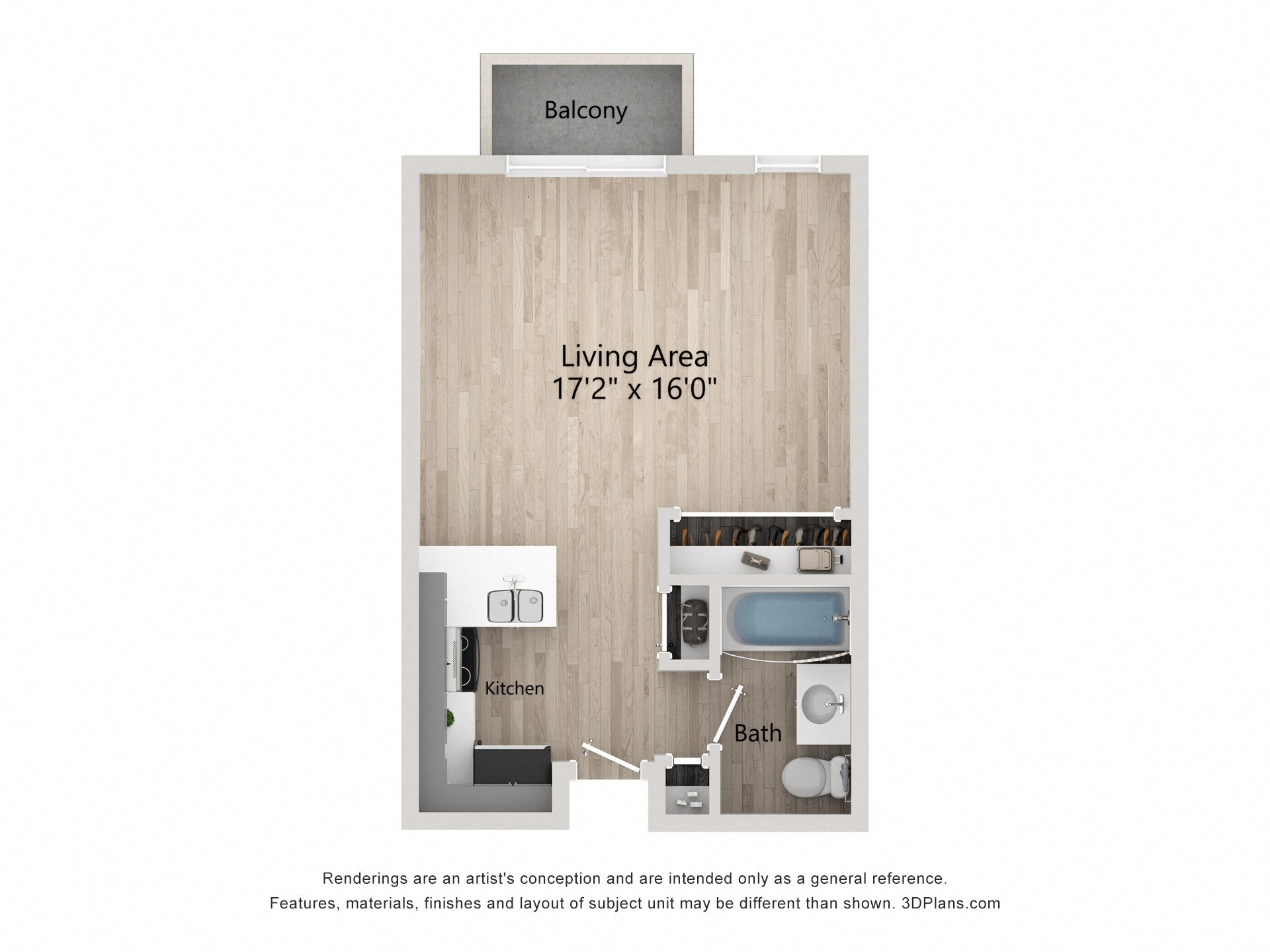 Studio Floor Plan at Grand Plaza Senior Apartments in Los Angeles CA